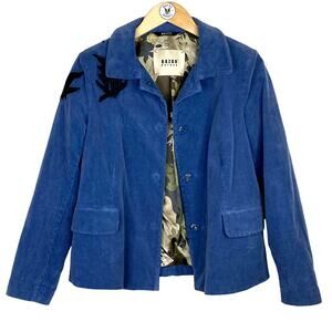 Bazar Deluxe Blue Corduroy Blazer Embroidered Birds Womens 6 Italy Quiet Luxury